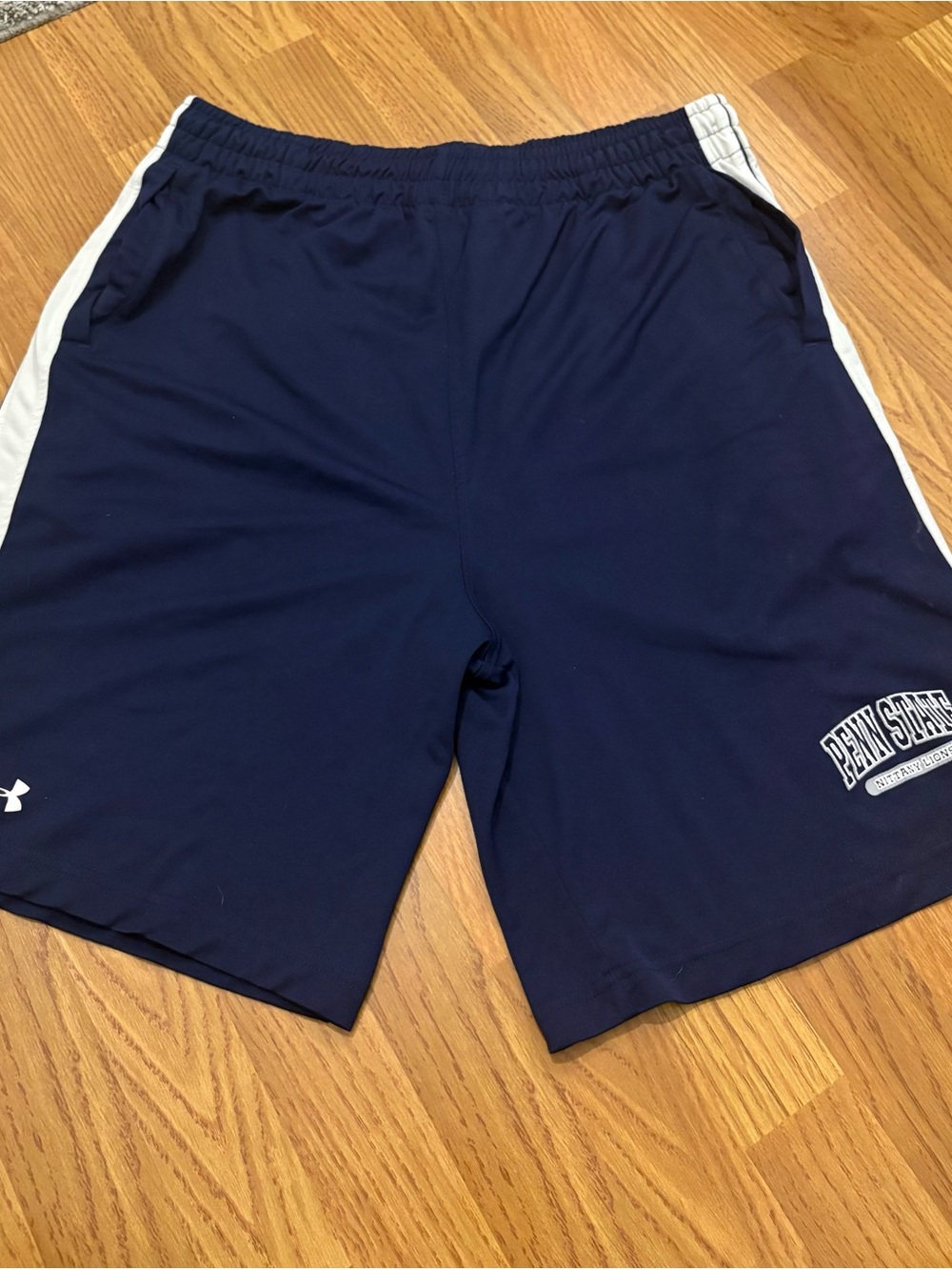 Under Armour Navy and White Men's Athletic Shorts with Penn State Logo